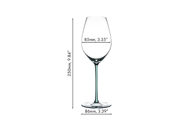 Riedel Fatto a Mano Champagne Wine Glass with dimensions shown