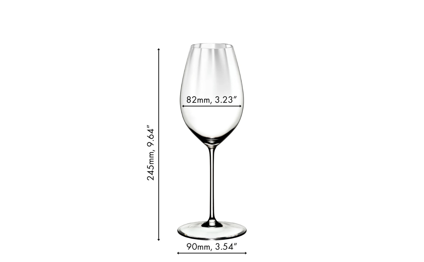 Riedel Wine Glass Dimensions Showing Height and Diameter measurements