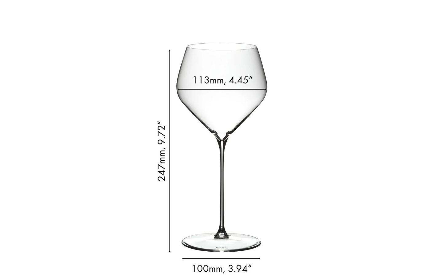 Riedel wine glass dimensions showing height and diameter