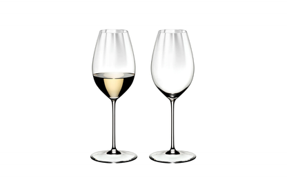 Riedel wine glasses with white and red wine