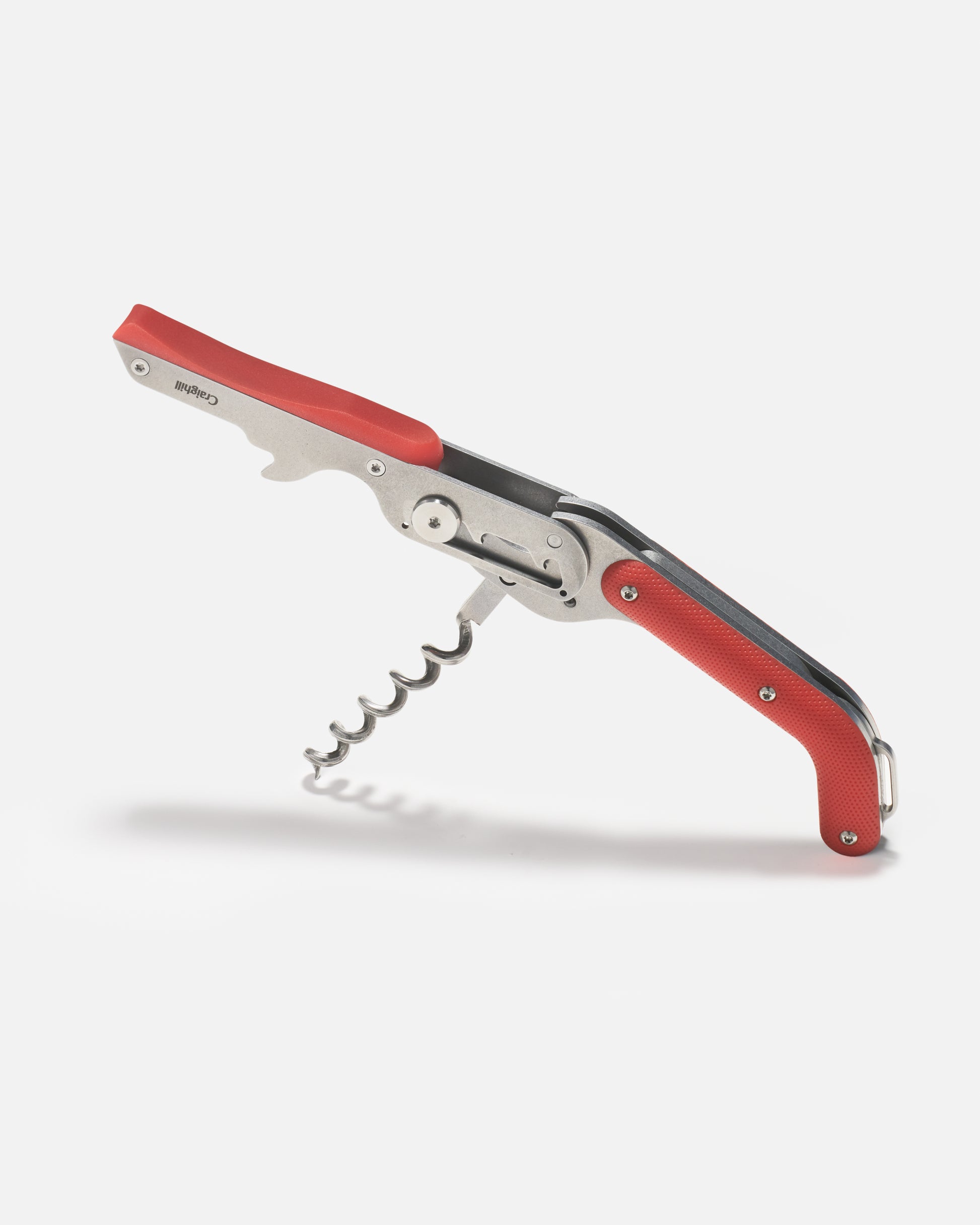 Wine Key red double hinge corkscrew open position