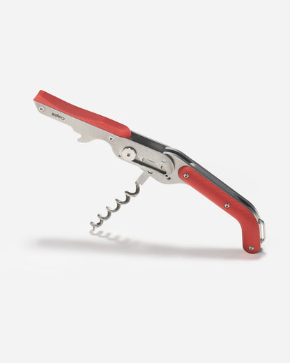 Wine Key red double hinge corkscrew open position